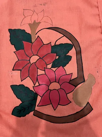 Coral Lotus Blossom Embroidery Tote